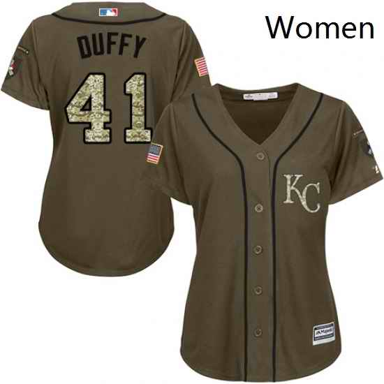 Womens Majestic Kansas City Royals 41 Danny Duffy Replica Green Salute to Service MLB Jersey